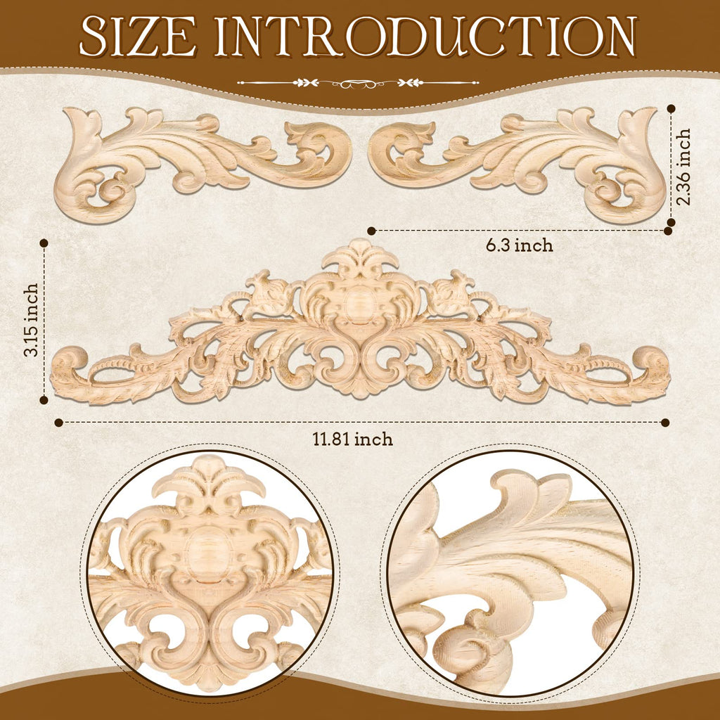 8 Pack Wooden Appliques, 2 Sizes Decorative Furniture Onlays