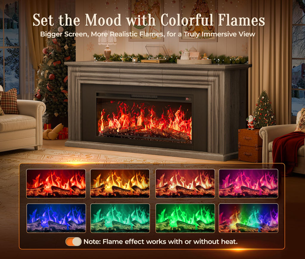 70'' Fireplace TV Stand with 42'' Electric Fireplace, Farmhouse TV Stand for 65 75 Inch TV, Entertainment Center TV