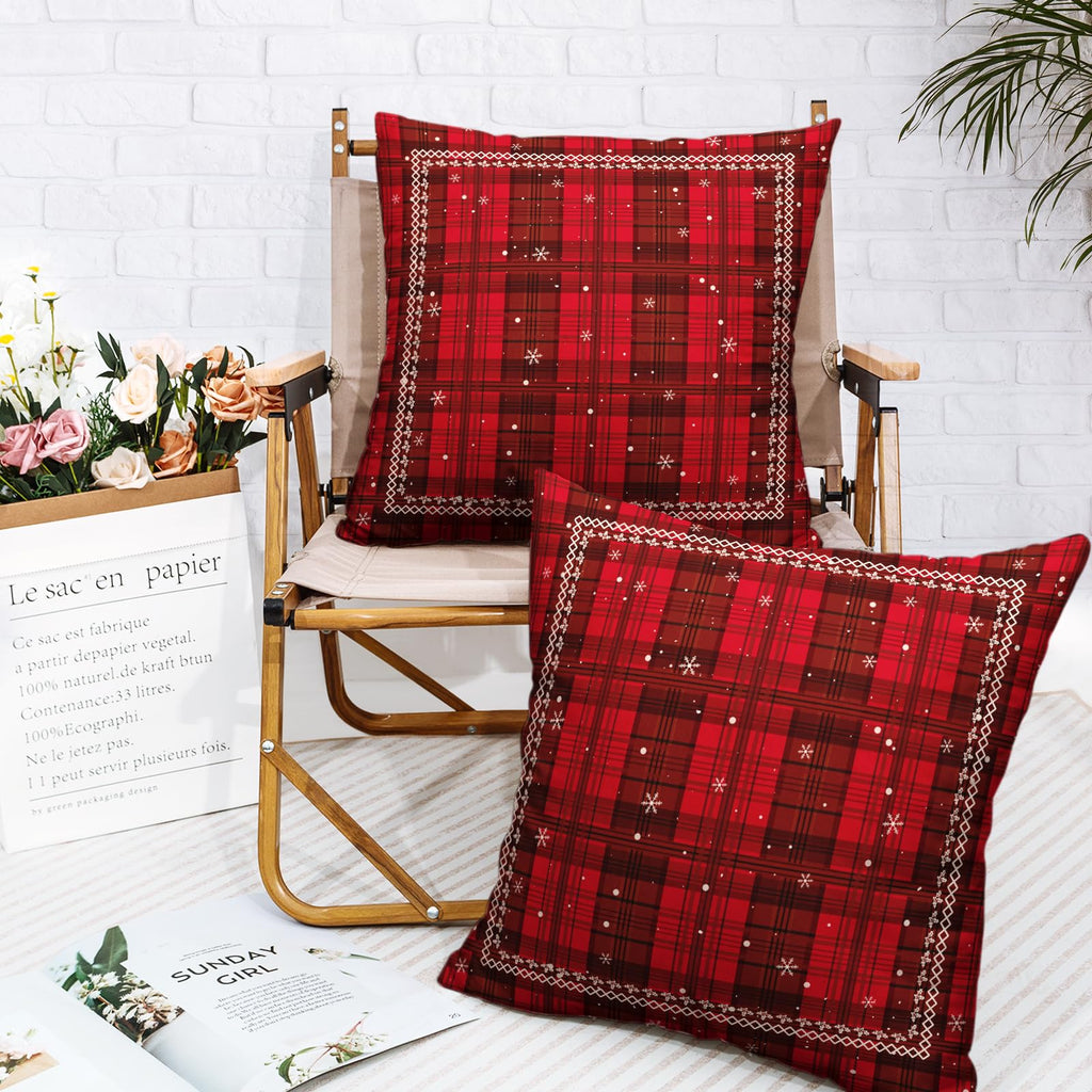 Christmas Checkered Pillow Covers Red Black Xmas Buffalo Plaid Throw Pillow Covers 24x24 Set of 2 Winter Tartan