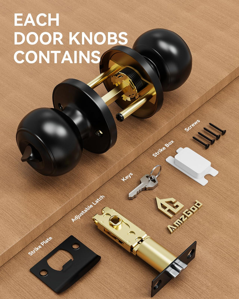 6 Pack Door Knob with Lock, Keyed Same Entry Door Knobs, Interior and Exterior Round Ball Door Lock for Front Bedroom