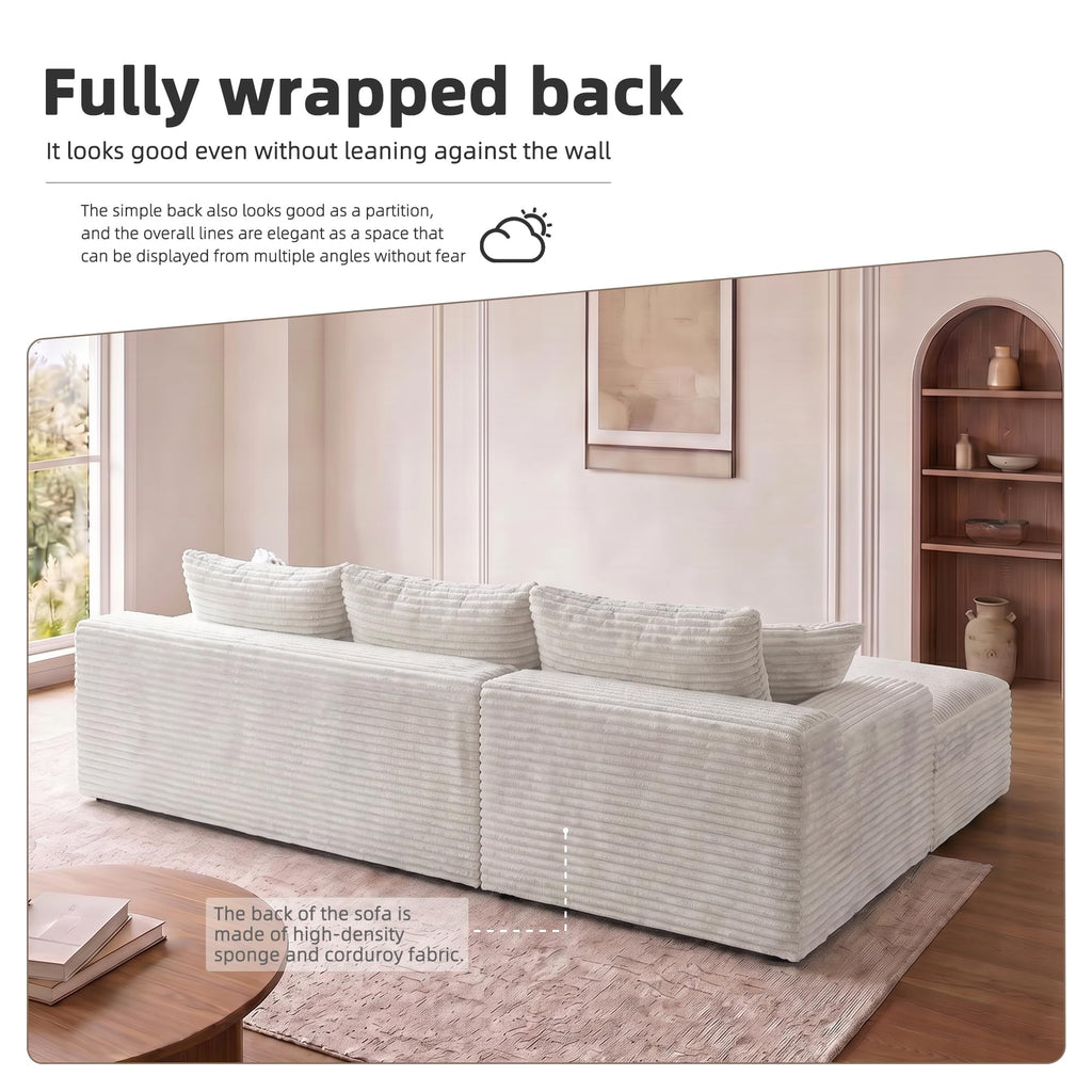 95" L‐Shaped Modular Cloud Corduroy Boneless Sectional Sofa