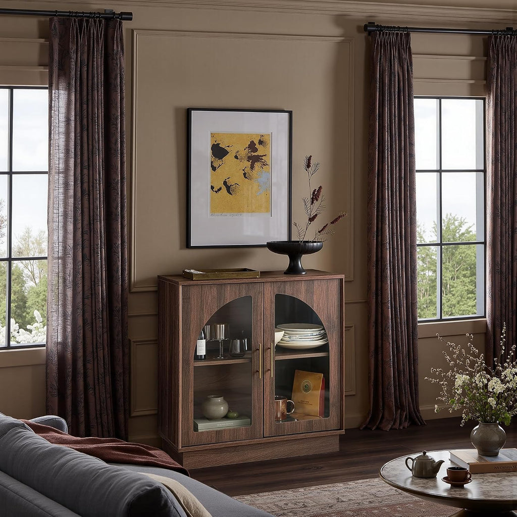 31.5" Sideboard Buffet Cabinet with Arched Glass Doors | Modern Accent Cabinet, Modular Media Console with Storage