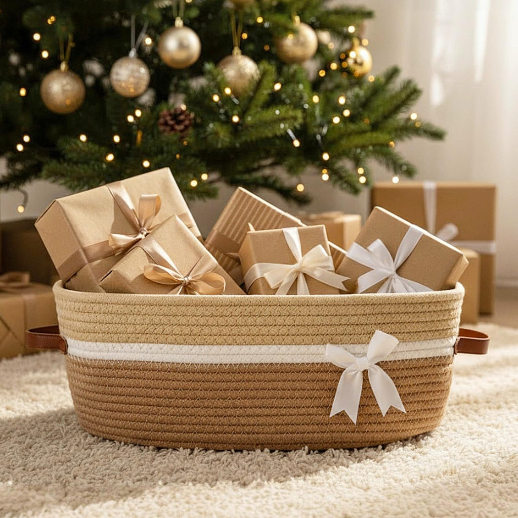 Woven Gift Basket Empty with Handles, Yellow