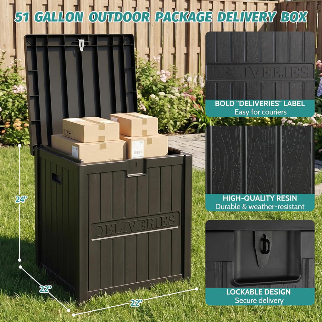 51 Gallon Package Delivery Box Secure Parcel Drop Box, Waterproof Deck Box