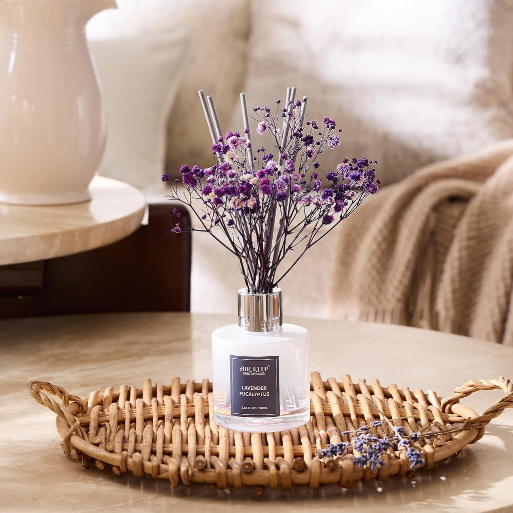 Reed Diffuser Set,3.38 fl oz (100 ml) - Lavender Eucalyptus Oil Diffusers with 8 Reed Sticks, Home Fragrance Reed - Set of 338