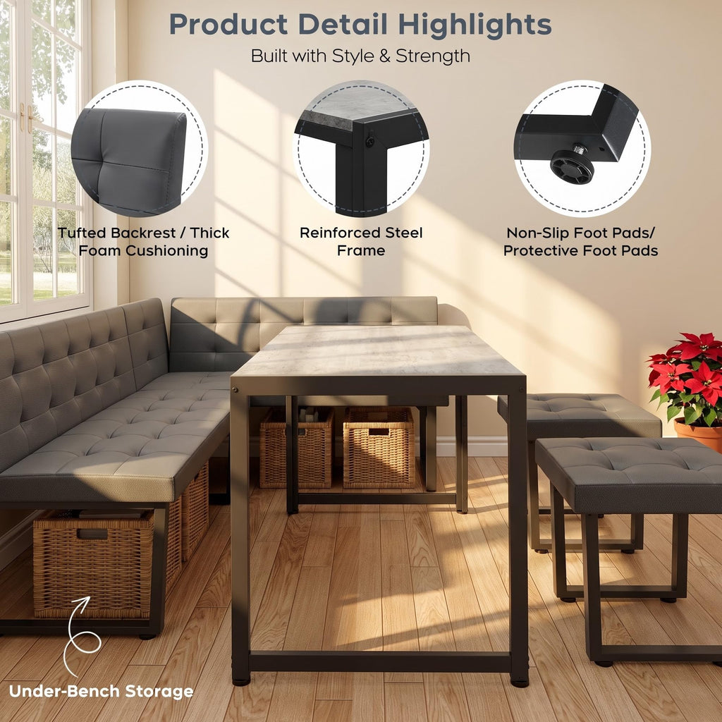 Corner Dining Table Set with Upholstered Banquette