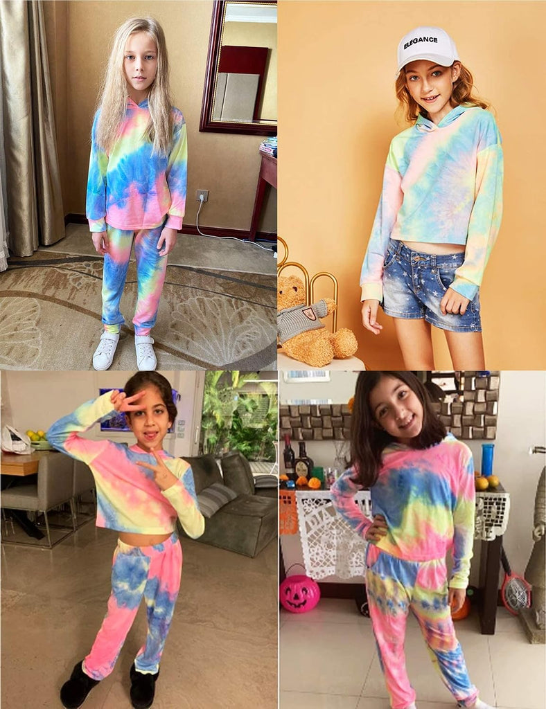 Girl's 2 Piece Tie-dye Hooded Sweatshirt Sweatsuits and Sweatpants