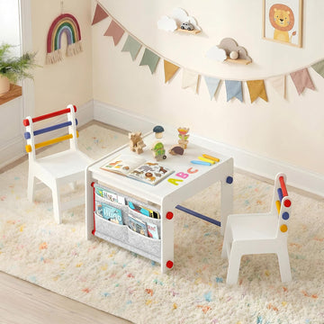 Wooden Kids Table & Chair, Graffiti Desktop & Storage, Multicolor