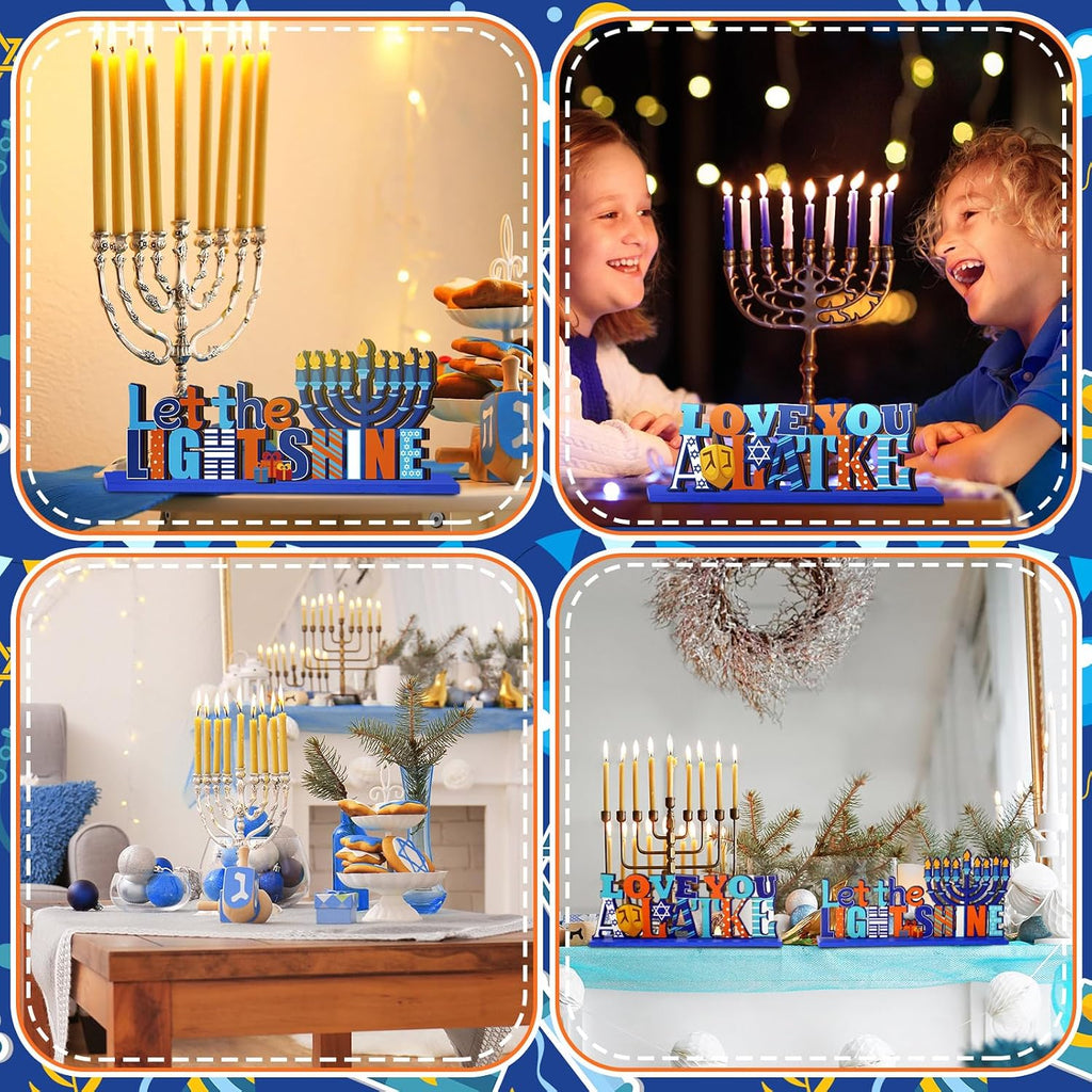 Hanukkah Table Decoration Wooden Chanukah Centerpieces - Set of 6