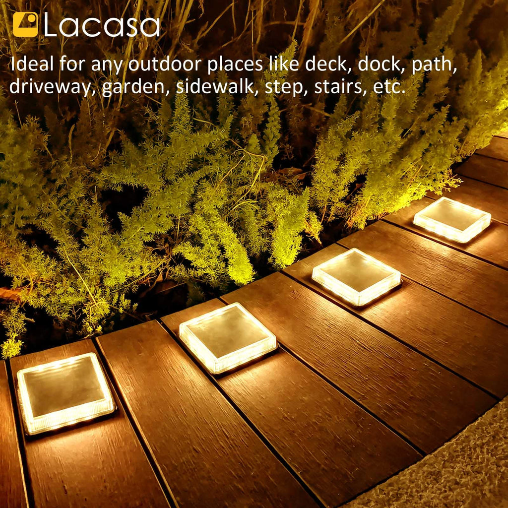 Solar Step Lights, 4-Pack 50LM 3000K Warm White LED Solar Deck Lights, Outdoor Solar Powered Step Lights, IP68