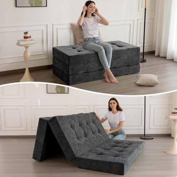 6" Folding Sofa Bed for Floor, Tufted Tri-Fold Floor Mattress