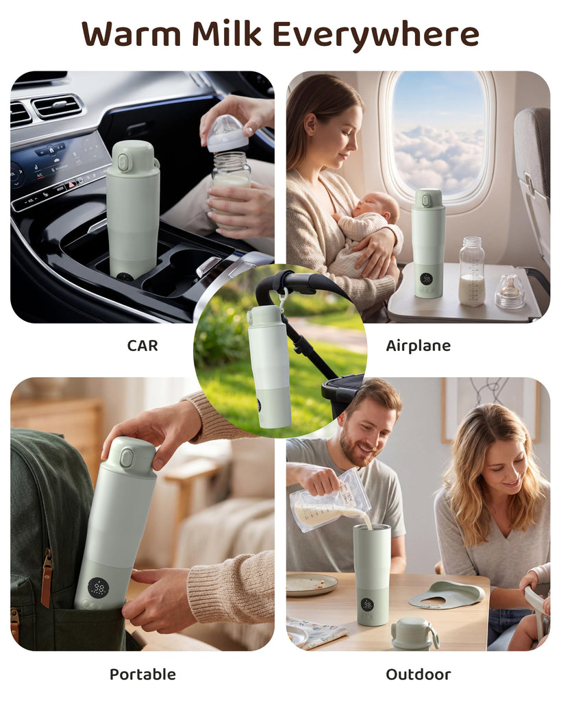 Portable Bottle Warmer for Travel,2.5 Min Fast Heating Dual Modes for Breast Milk & Water, Baby Milk Warmer with 316L