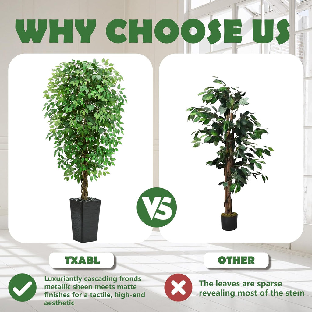 Artificial Ficus Tree 6FT Faux Floor Tree with Planter UV Resistant Potted Fake Silk Plant-Indoor Outdoor Lifelike