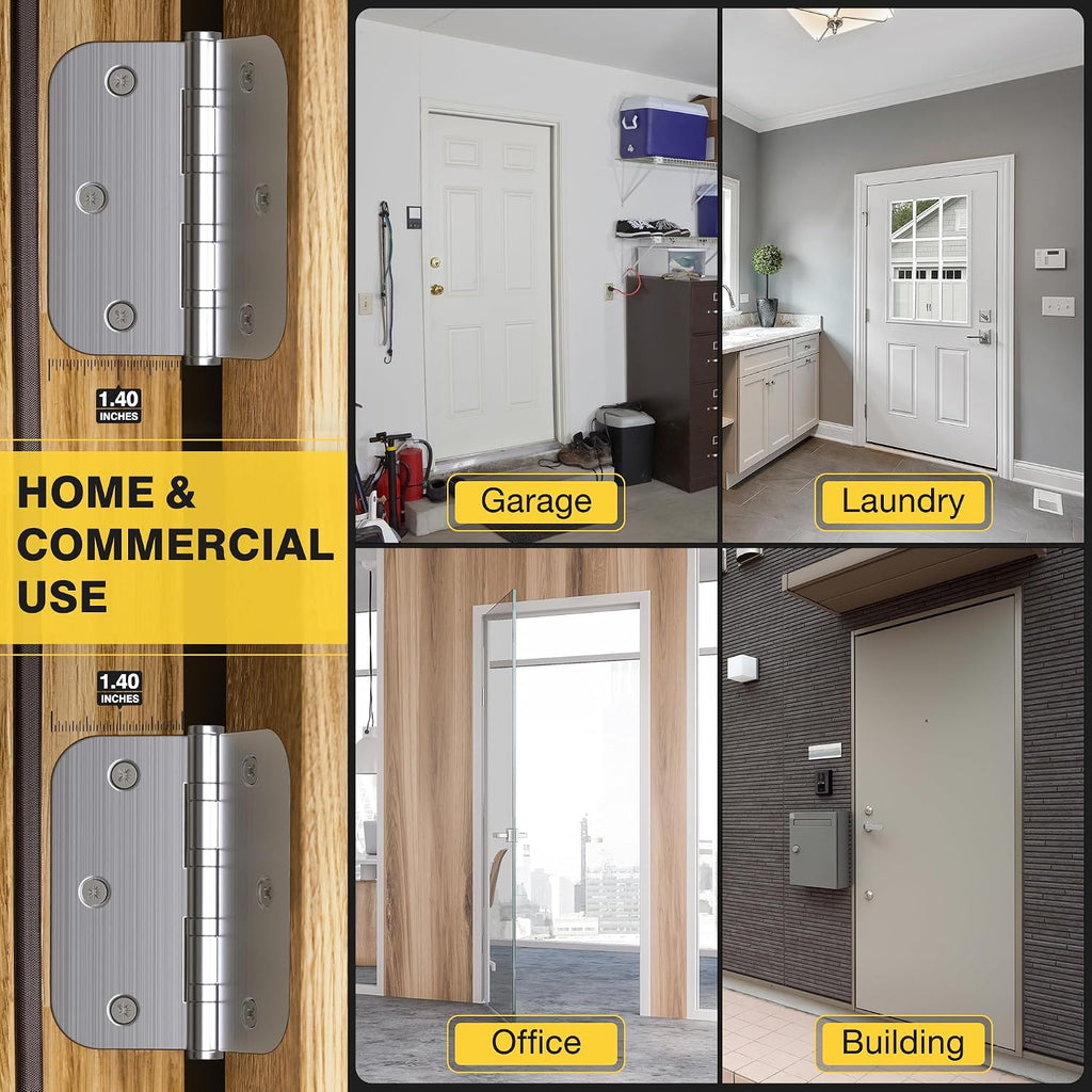 Ball Bearing Door Hinges, 3.5 Inches Heavy Duty Stainless Steel Door Hinges, 5/8'' Radius Corner Hinges