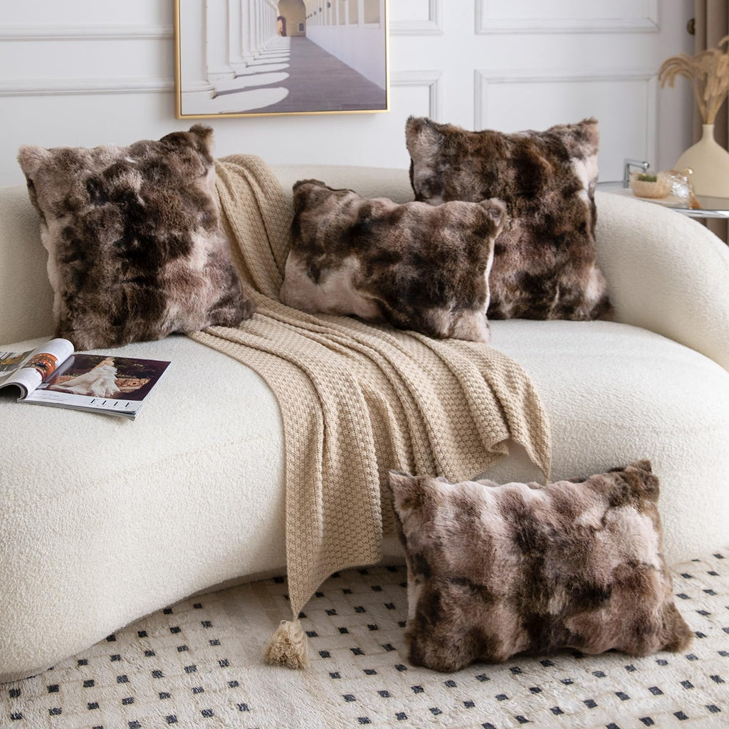 Pack of 2 Thick Plush Faux Wool Throw Pillow Covers Soft Boho Throw Pillows Luxurious Cushion Covers for Couch Sofa