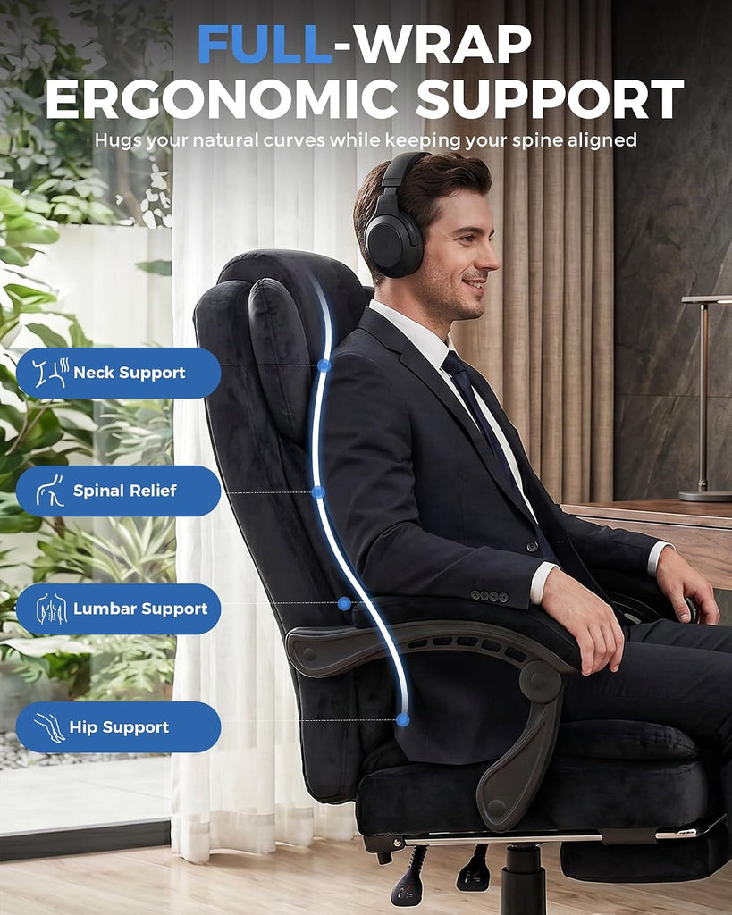 Big and Tall Office Chair with Pocket Spring Cushion & Ergonomic Lumbar Support for Lower Back Pain Relief, High Back