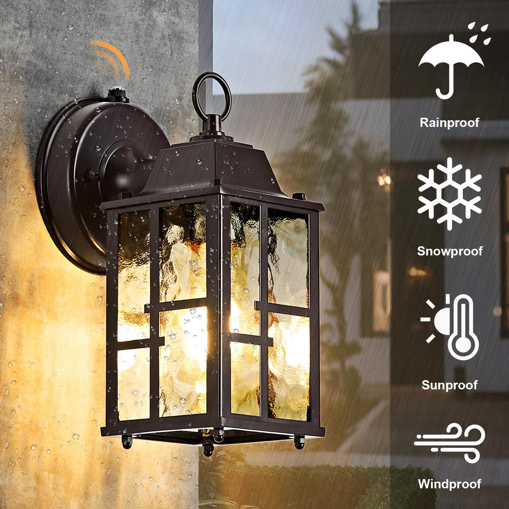 2-Pack Dusk to Dawn Outdoor Wall Lights, Weatherproof Exterior Lighting Fixture Wall Mount, Aluminum Ripple Glass