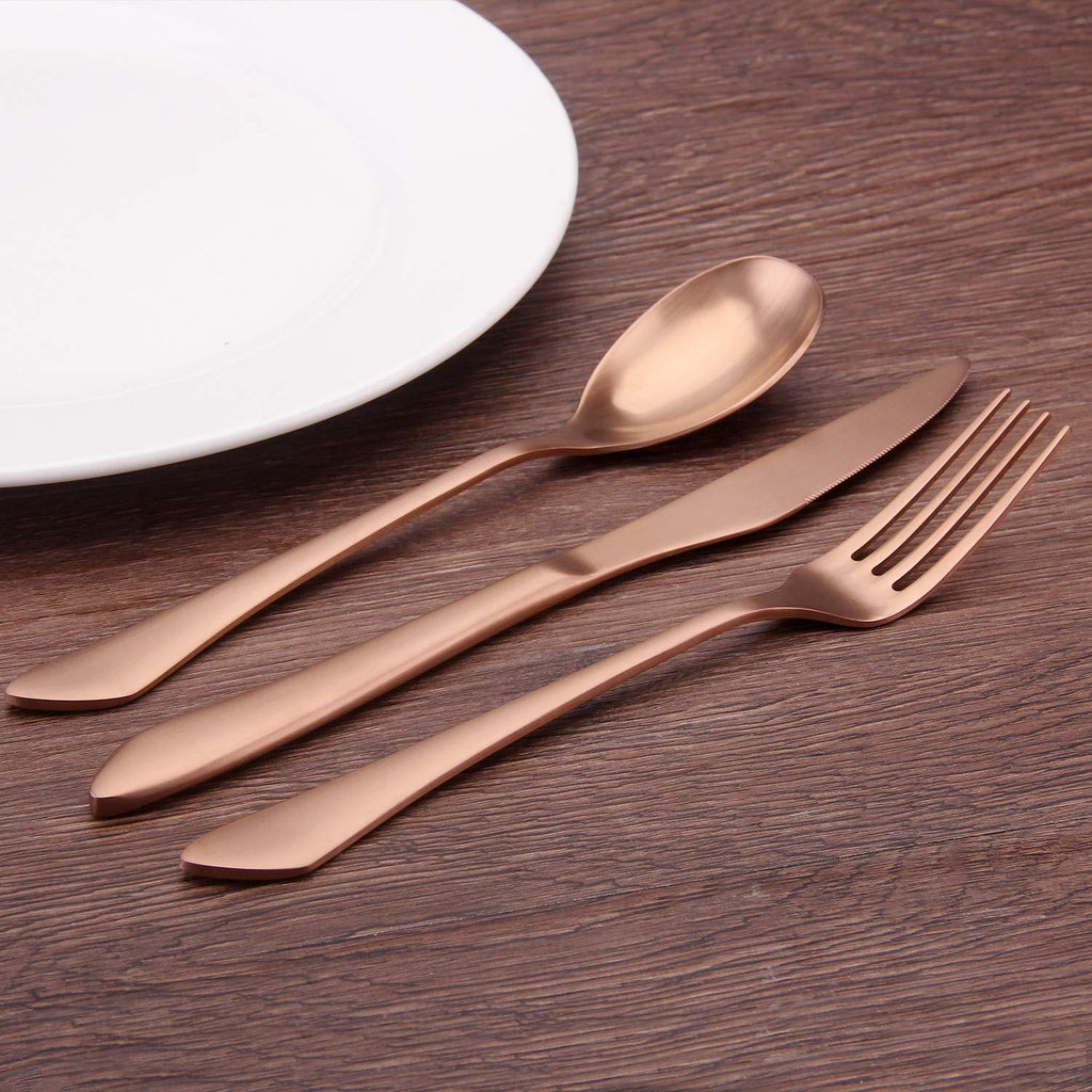 Matte Rose Gold Silverware Set, 20-Piece Stainless Steel Flatware Set, Kitchen Utensil Set Service for 4, Satin