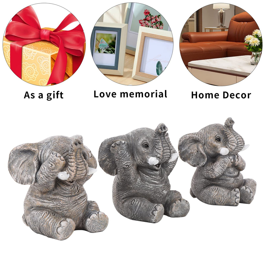 Set of 3 Elephant Statues Cute Figurines Home Decor
