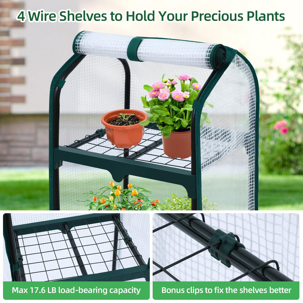 Mini Greenhouse for Indoor Outdoor, Small Plastic Plant Green House with Locking Wheels Portable Greenhouses with