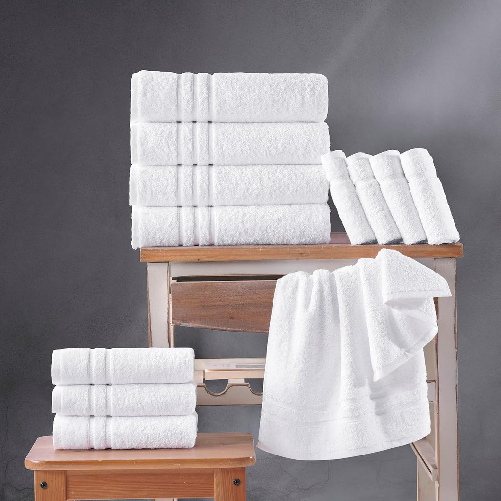 White Bath Towels 4 Pack 27 x 54 Inches 100% Turkish Cotton Soft Lightweight and Highly Absorbent Quick Drying