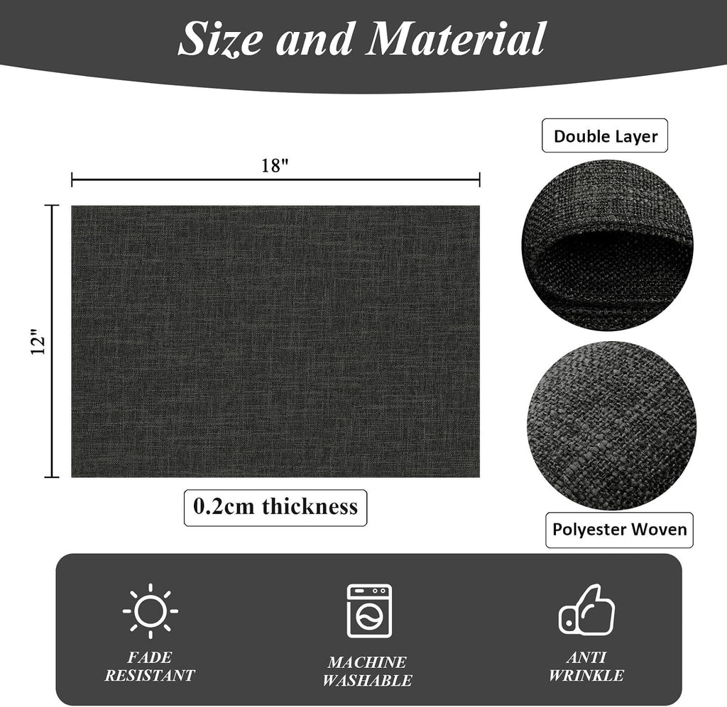 Washable Woven Fabric Placemats Heat Resistant Place Mats Non Slip Thick Cloth Placemats Reversible Table - Set of 6