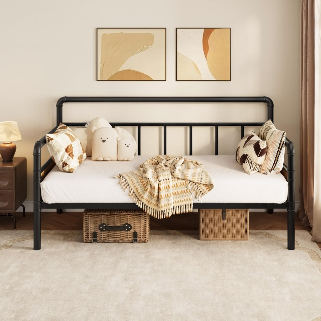 Twin Daybed with Classic Headboard, Metal Twin Bed Frame, Black