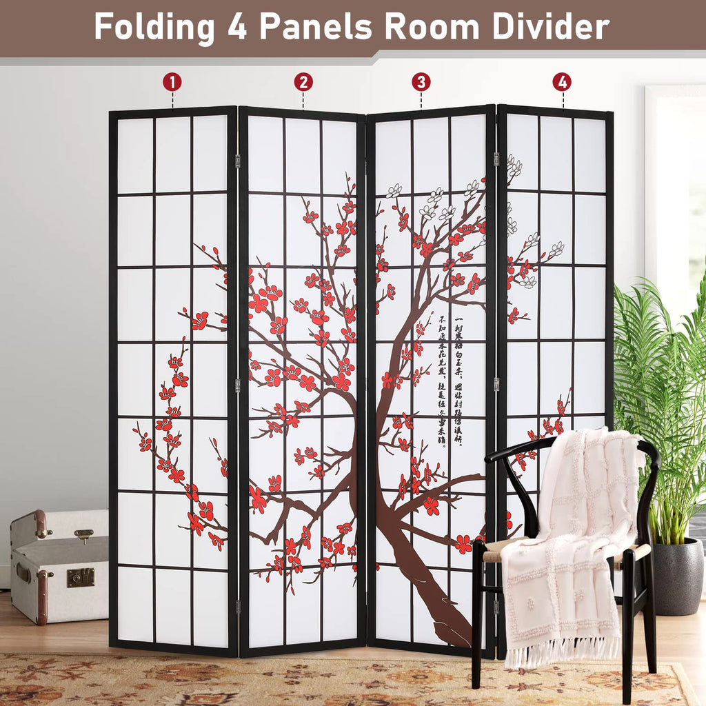 Room Divider 6Ft Folding Privacy Divider 4 Panel Oriental Shoji Screen Wall Divider Wood Divider Portable