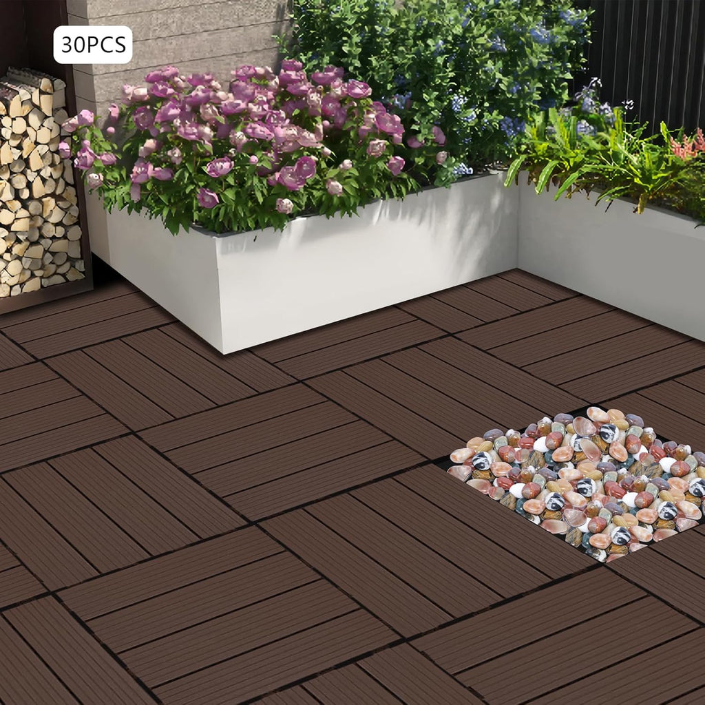 Interlocking Deck Tiles, 30Pcs 11.8"x11.8" Outdoor Water-Repellent Flooring Tiles Plastic Interlocking Patio Deck Tiles
