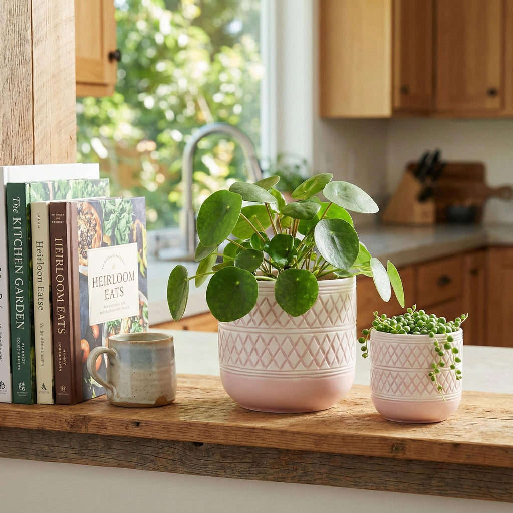Decorative Ceramic Flower Pots Set of 2 - 6 & 4.7 Inch Indoor Plant Pots, Boho Decorative Pots for Plants, Orchid &