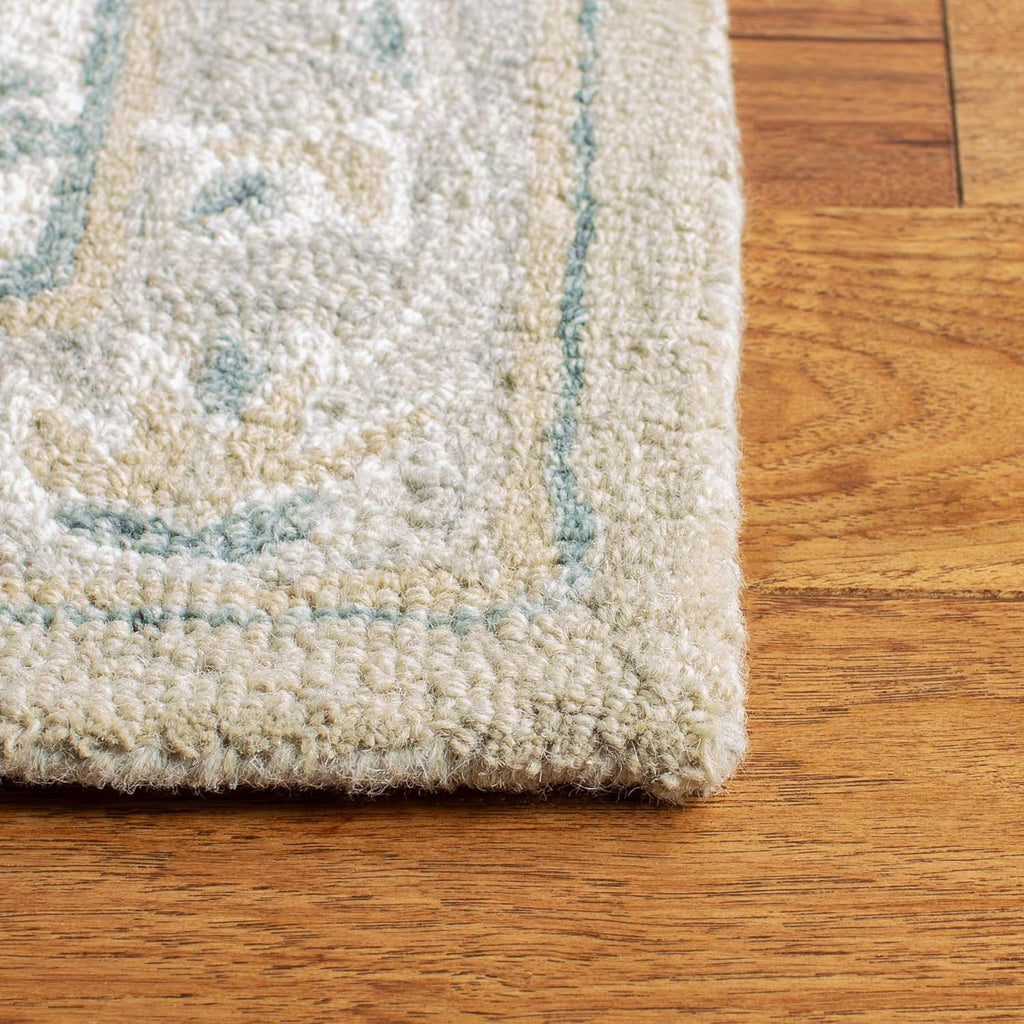 Micro-Loop Area Rug - 9' x 12', Light Grey & Ivory, Handmade Medallion Wool
