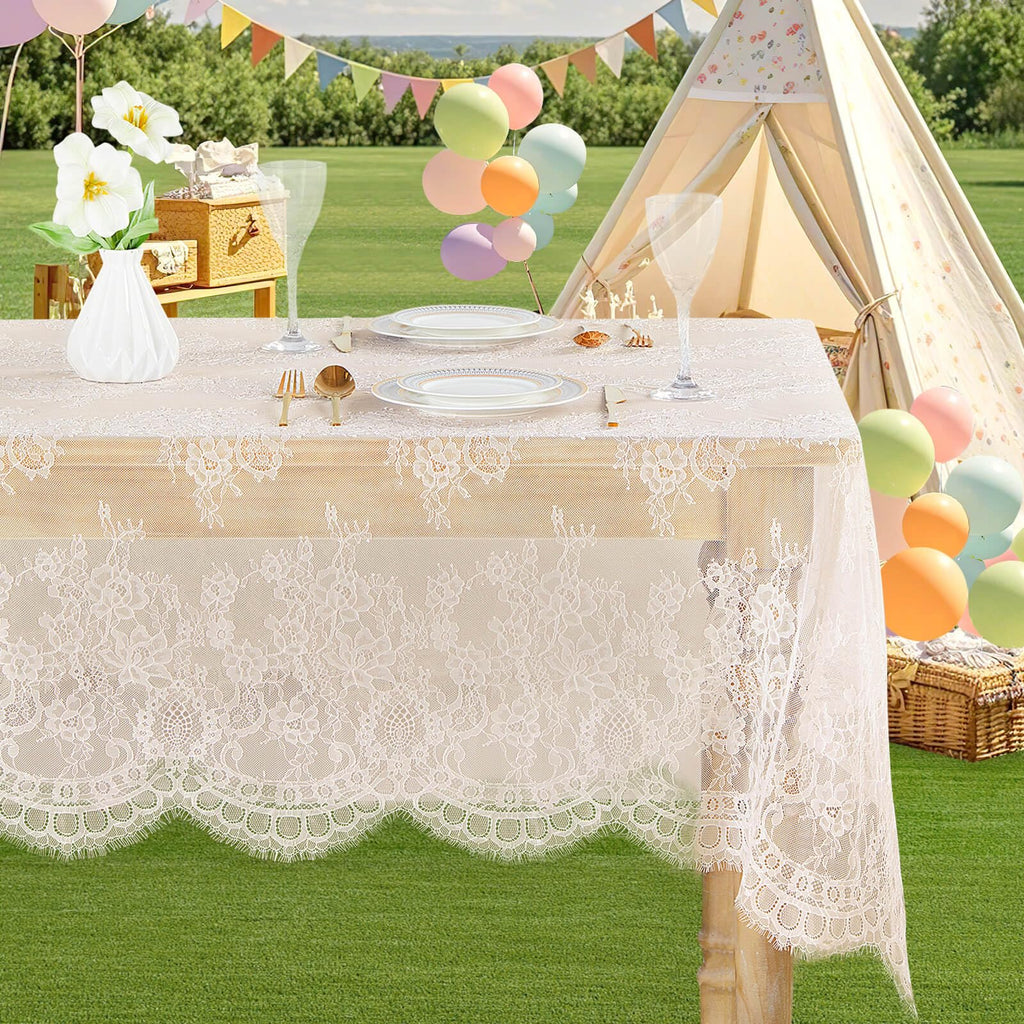 2 Pieces 60x120 Inch Table Cloth Farmhouse Rustic Tablecloth for Bridal Shower Ivory Flower Table Linen Spring