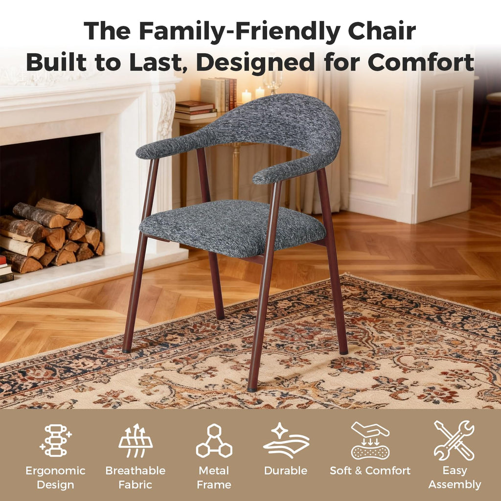 Set of 2, Linen Fabric Accent Chair with Curved Back