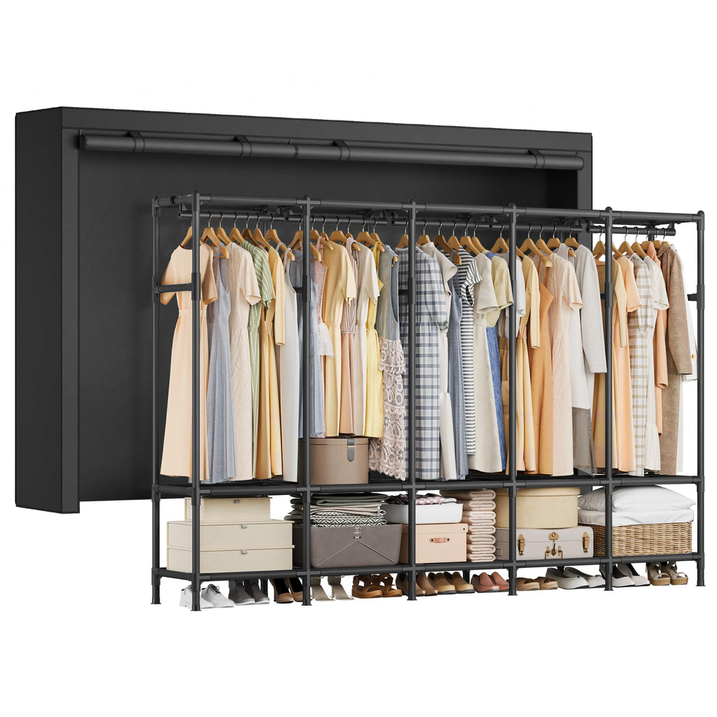 Wardrobe Closet, Fabric Cover, 5 Hanging Rails, 10 Shelves