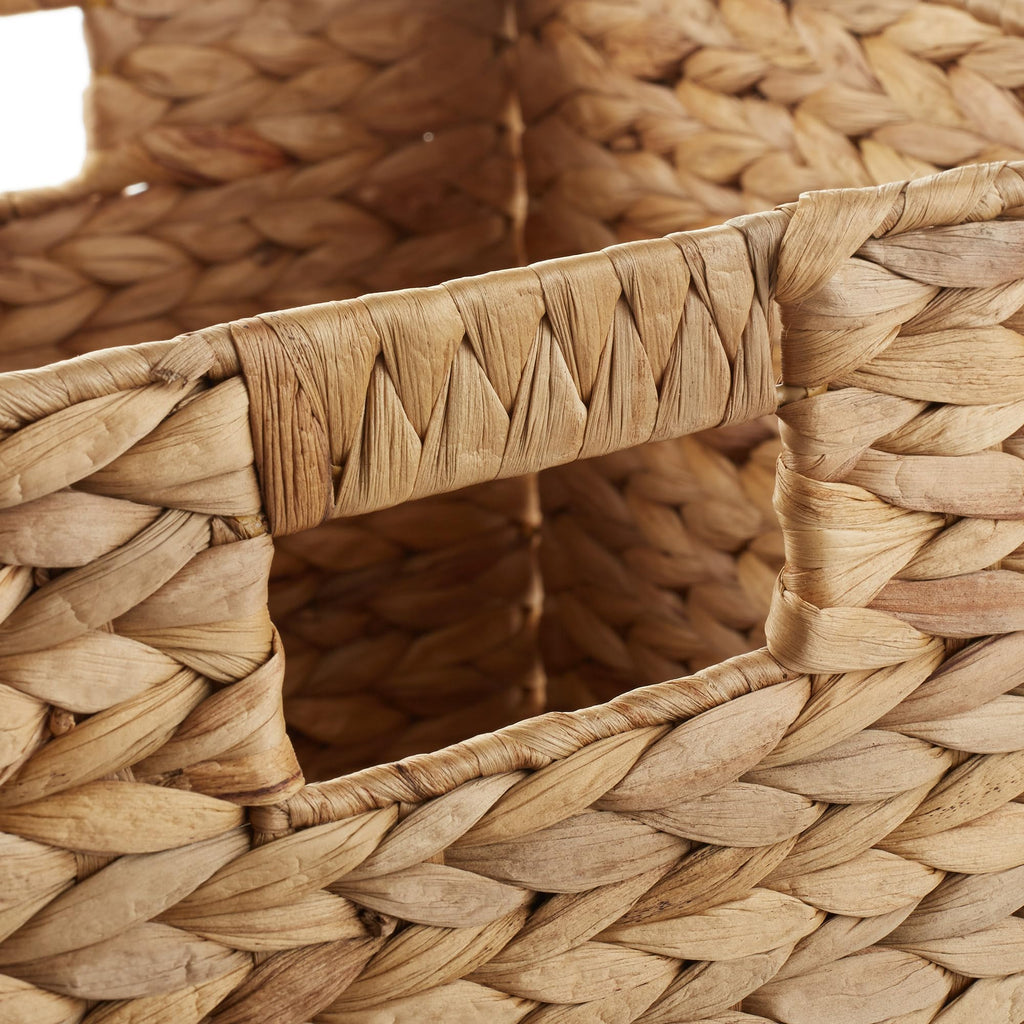 10.5" x 10.5" Water Hyacinth Storage Baskets, Natural - Set of 6 Collapsible Cube Organizers, Woven Bins, Laundry