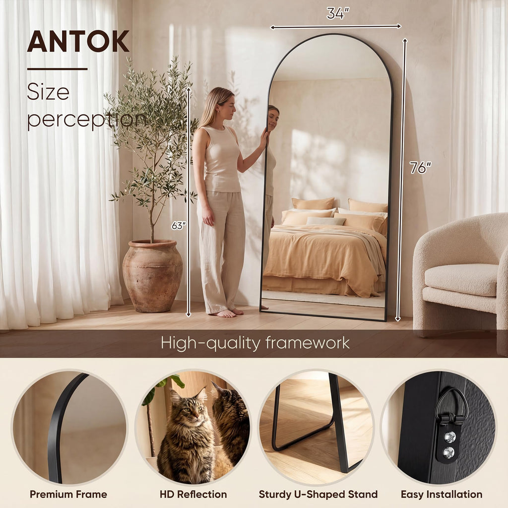 76" x34" Arched Full Length Mirror, Floor Mirror with Stand,Black