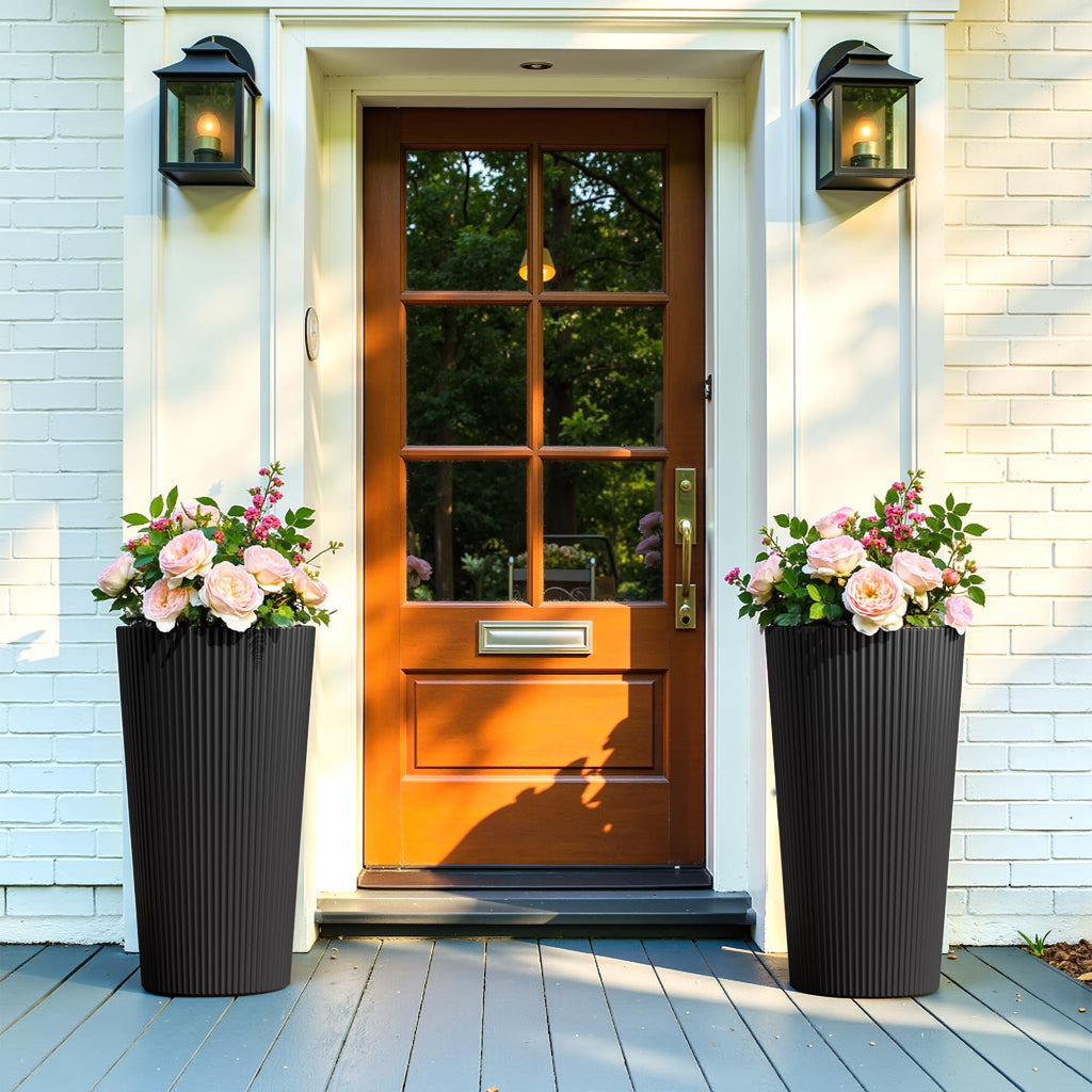 24" Tall Planters for Outdoor Plants Set of 2 - Round Black