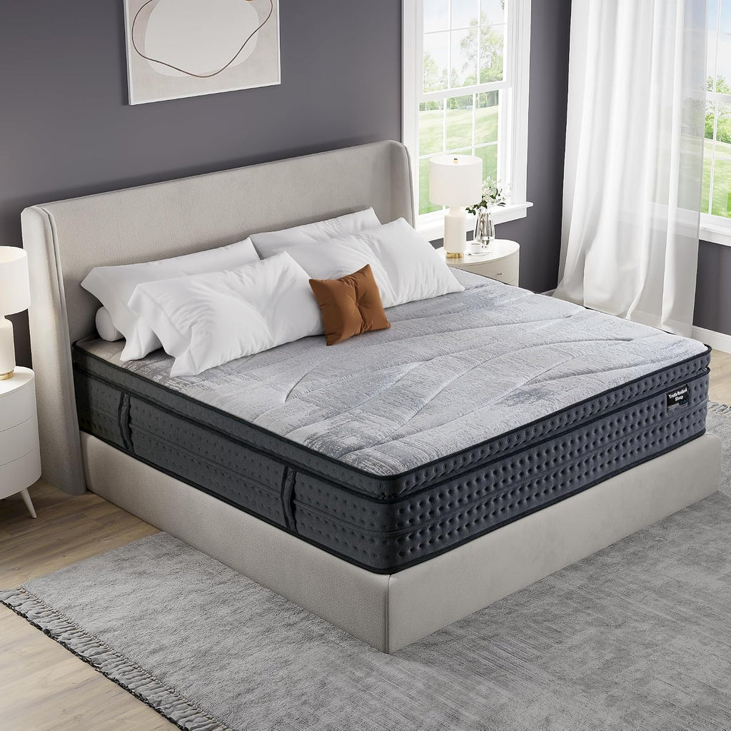 14 Inch California King Mattress, Gel Memory Foam Hybrid Mattress - Pocket Springs with Zoned Lumbar Support &