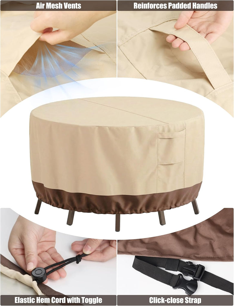 Patio Outdoor Furniture Covers Waterproof, Round Outdoor Table Cover | Heavy Duty 600D Oxford Patio Table and Chairs