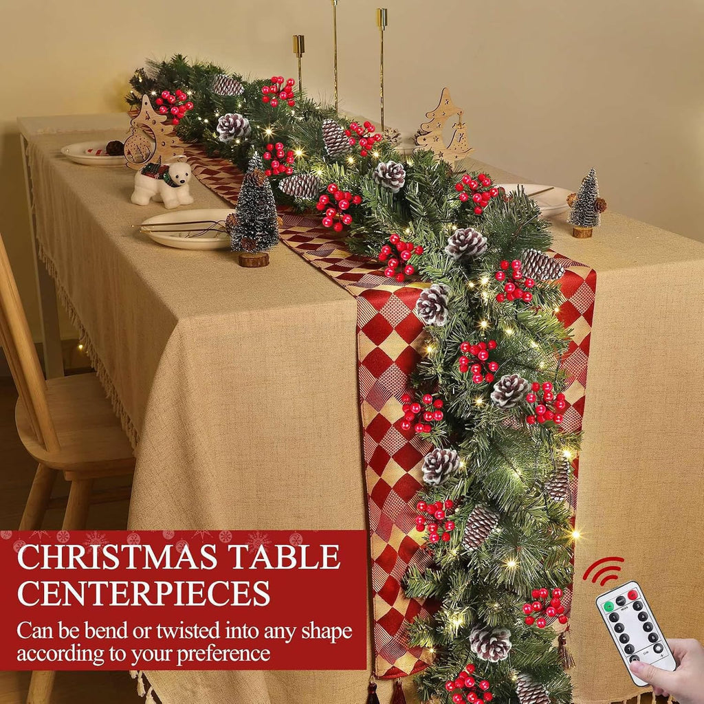 Remote Control&Extra Long&12 Modes-18 Ft Prelit Christmas Garland for Stairs Railing Mantle Front Door Porch Indoor