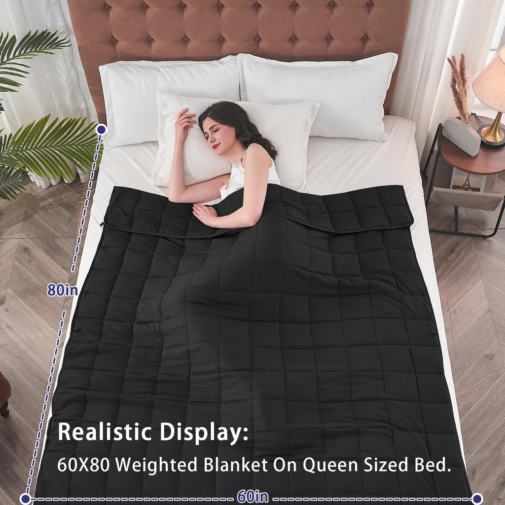Weighted Throw Blanket for Adults 20lbs Queen, 60" x 80", Black