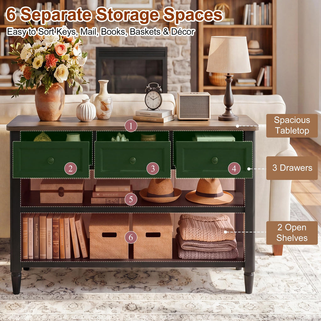 43" Farmhouse Entryway Table with 3 Drawers 2 Shelves