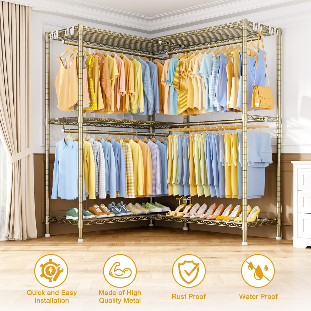 E15 Pro Garment Rack L Shaped Clothes Rack for Corner,Freestanding Clothing Racks for Hanging Clothes,Heavy Duty
