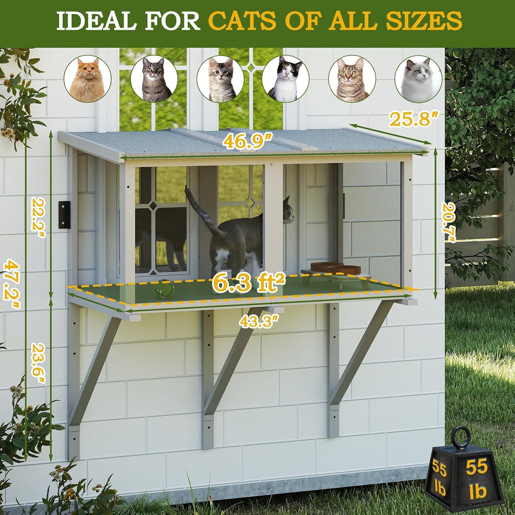 Compact Window Catio for Indoor Cats, Wall Mount Cat Window Box