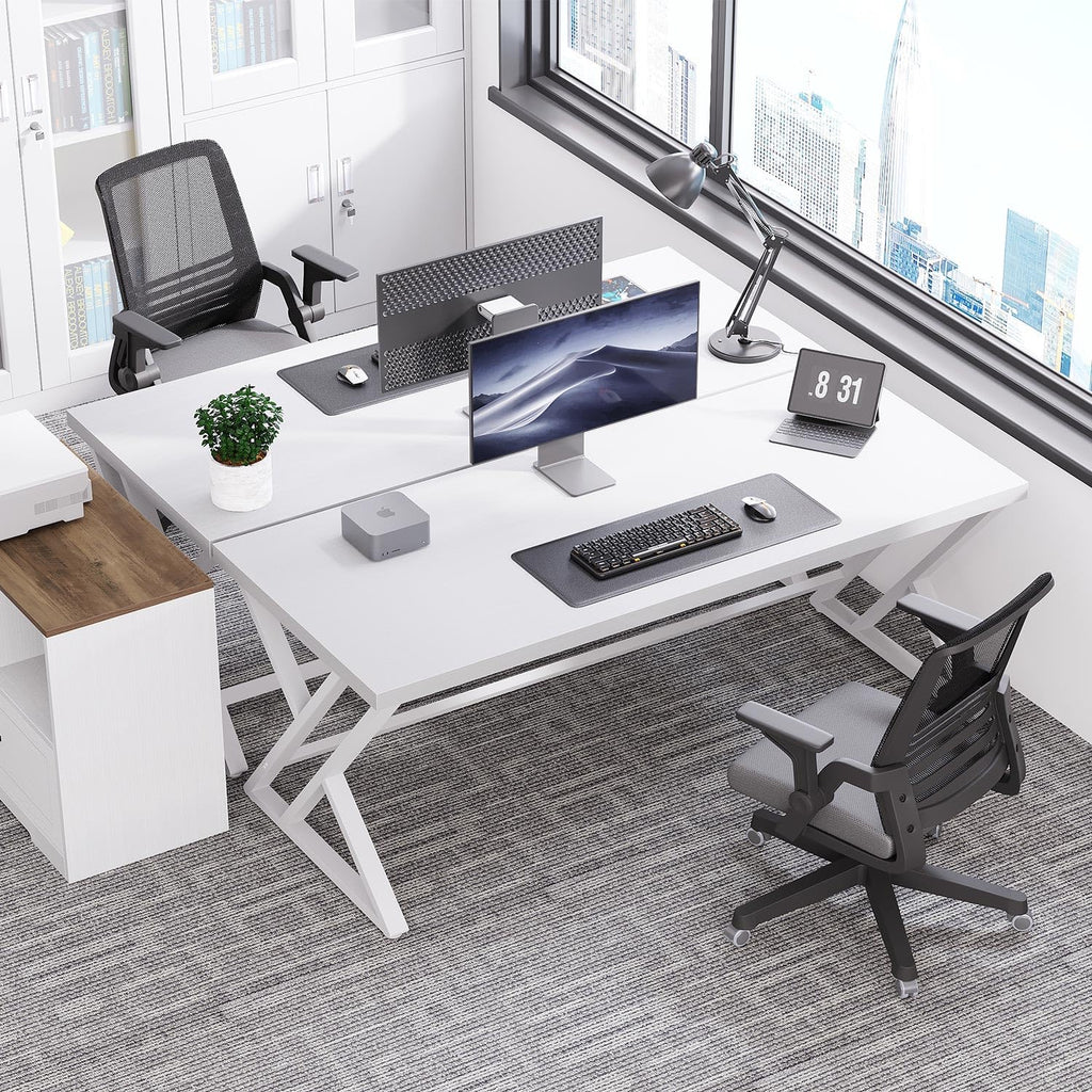 60 Inch White Modern Computer Office Desk Metal & Wood Writing Desks