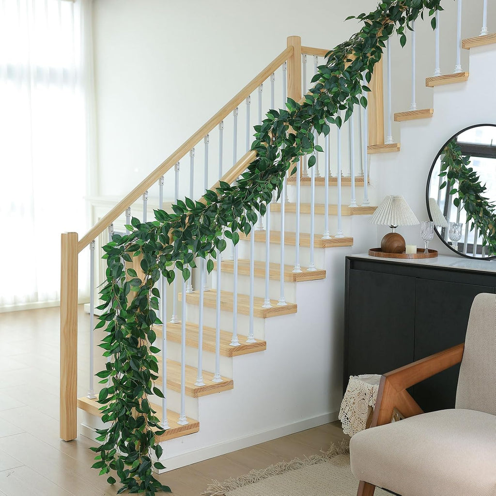 Strands Artificial Vines Ficus Garland 78" Fake Vine with Silk Green Leaves Faux Hanging Plants Greenery - Set of 12