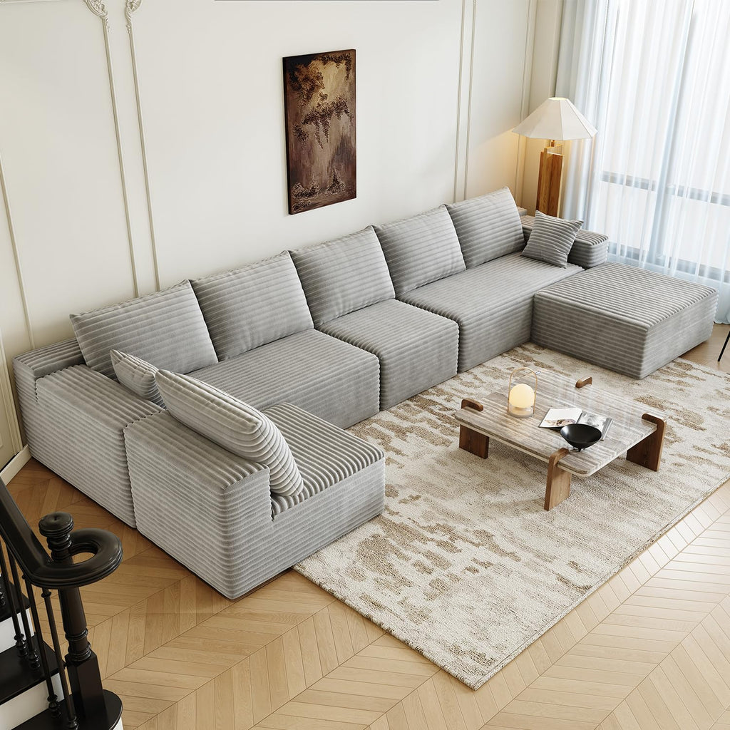 139.4" Modular Sectional Sofa, Oversized U-Shaped Minimalist Couches with 2 Middle Seats and 1 Ottoman Chaise, Modern