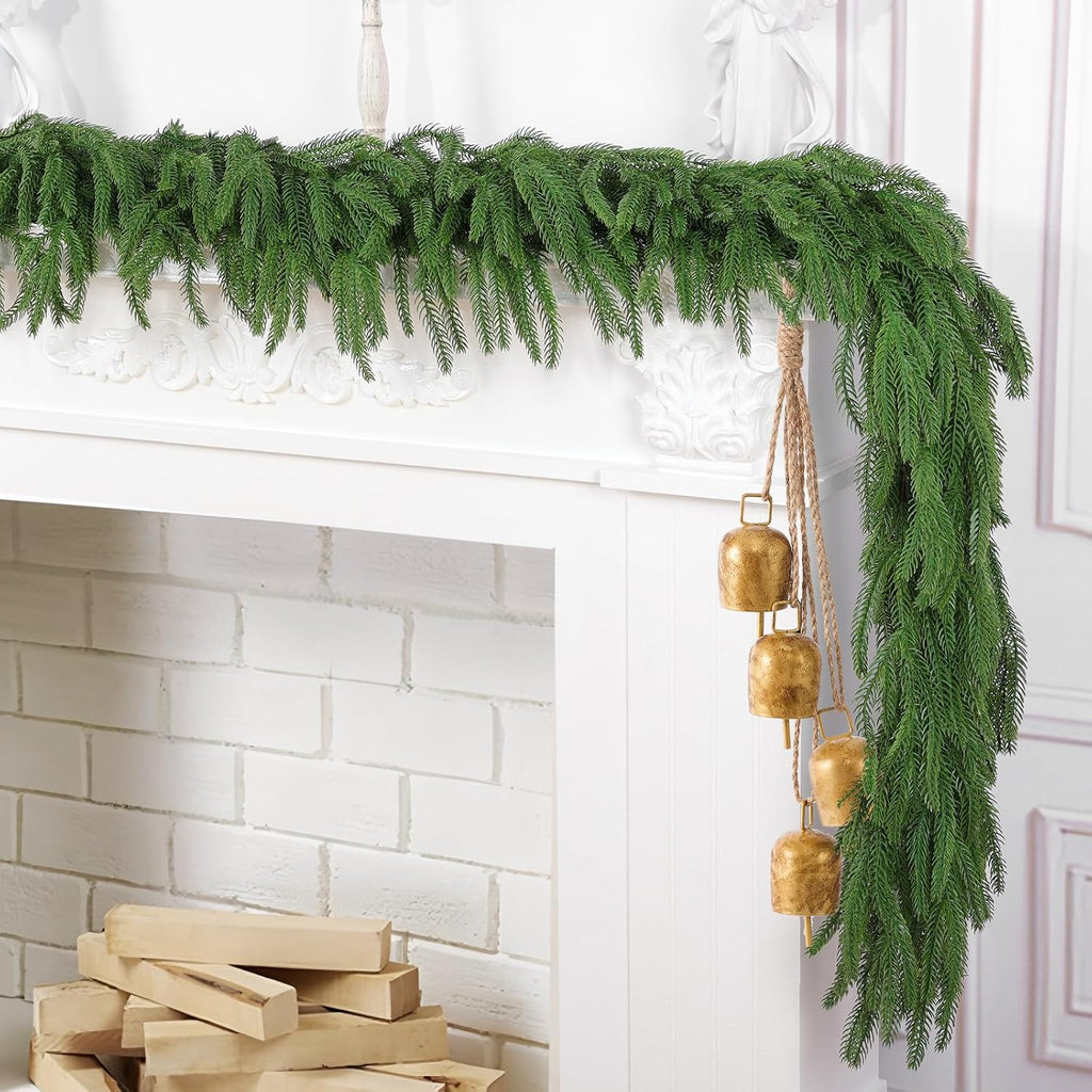 6Ft Artificial Norfolk Pine Garlands, Real Touch Winter Pine Garland, Green Artificial Greenery Garland - Set of 2