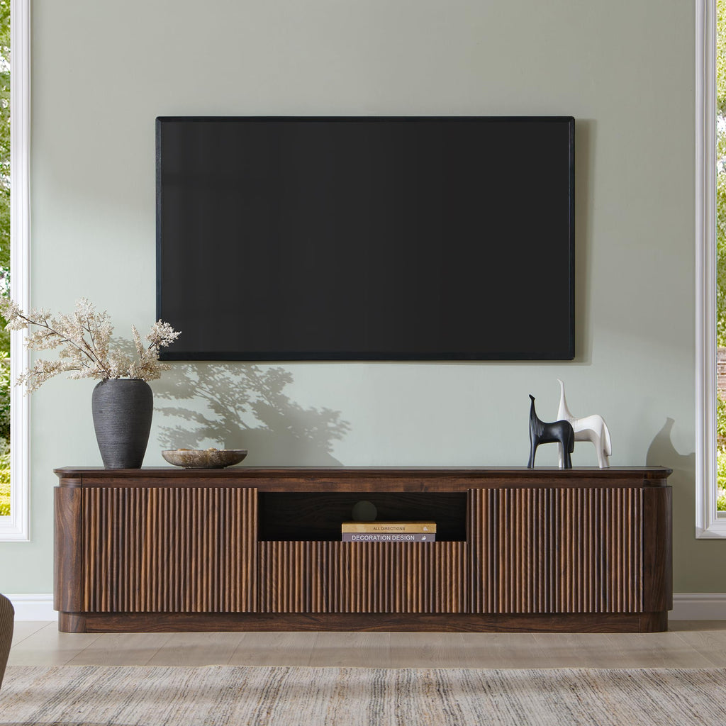 70" Fluted TV Stand for TVs up to 80", Dark Walnut Oak