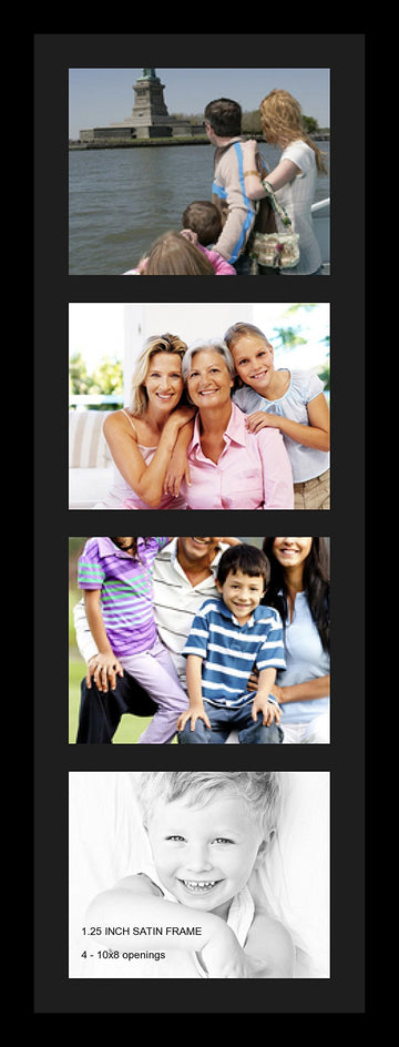 Collage Photo Frame Single Mat with 4-8x10 Openings and Satin Black Frame.